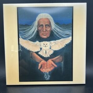 Vintage Southwestern Native American Decorative Snowy Owl Art Plaque